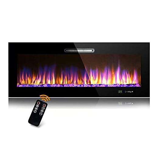 BEYOND BREEZE 50 Inches Electric Fireplace, Wall Mounted and Recessed Fireplaces Inserts with Adjustable Flame Color, Log and Crystals 9 Color Combinations, LED Touch Screen and Remote Control