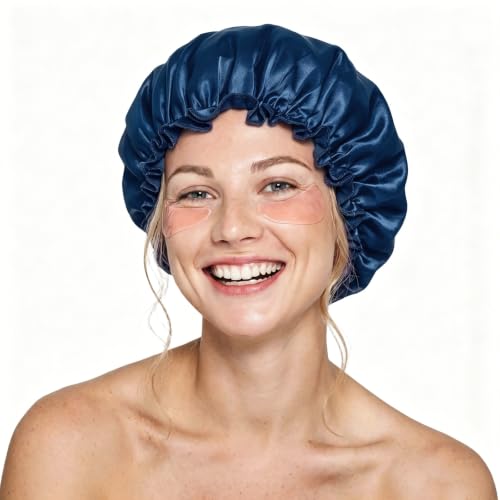 METALLIXITY Gorro de Ducha para Mujer Azul Marino Impermeable Reutilizable
