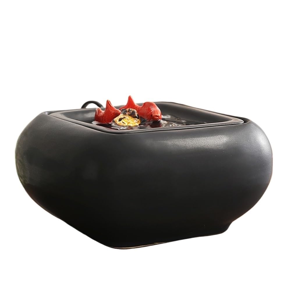 ZTHYSHOZ Tabletop Fountain Waterfall Ceramic Desktop Water Fountain Goldfish Circulating Ornaments Serene Meditation Relaxation(Black)