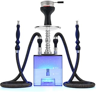 Hookah Set with Everything - Kitosun Updated Cube Modern Shisha include Vulcan HMD Silicone Phunnel Bowl Silk Pipe Coal Tongs Remote LED Light for Great Smoking | Easy Cleaning Easy Inhale 2 Hoses
