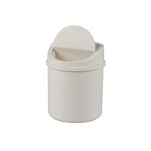 Miniatura 8 de Qskely Mini basurero de escritorio de plástico de 2 L, pequeño bote de basura con tapa giratoria, color gris