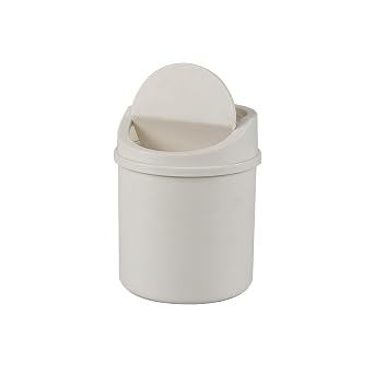 0.5 Gallon Plastic Mini Desktop Trash Can, Tiny Waste Bin with Swing-Top Lid, White