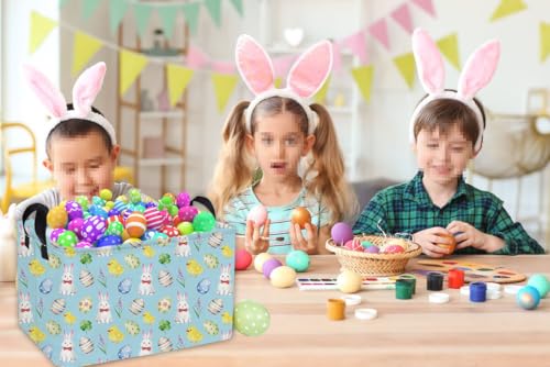 Image of Essme Rectangular Easter Basket, Kids Storage bin Organizer with Handles for Easter Decor,Shelf Basket,Toy Organizer,Easter Baskets.(Blue Easter)