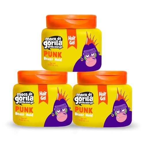 Moco de Gorila Punk, Hair Styling Gel, Gives your Hairstyle a Long-Lasting Effect, Reactivate with Water, High Fixation, 3-Pack of 9.52 Oz Each, 3 Jars