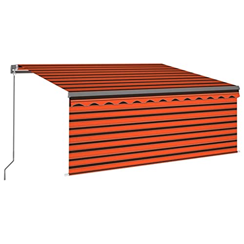 vidaXL Manual Retractable Awning with Blind Outdoor Living Door Awning Folding Arm Patio Garden Awning Manual Retractable 3x2.5m Orange&Brown