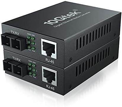 10Gtek® [2 Stück] Gigabit Ethernet Medienkonverter, mit Built-in 1Gb Single-Mode SC Transceiver, Single-Mode Dual SC Faser Connector, 1310nm, 20km