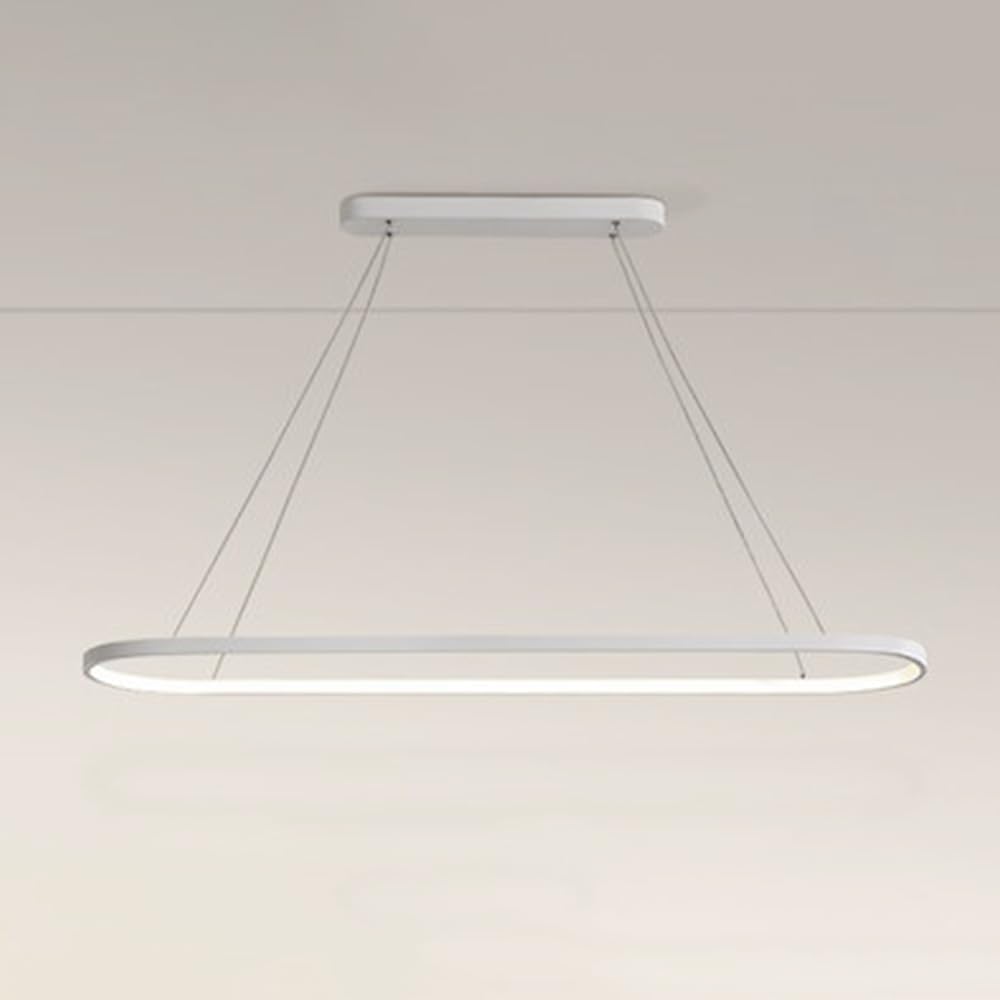 Lustre LED long à bande, suspension en métal en forme d'anneau, style moderne et simple, hauteur réglable, blanc - 120 cm, 3 couleurs. Idéal pour salle à manger, bar, îlot de cuisine ou salon.