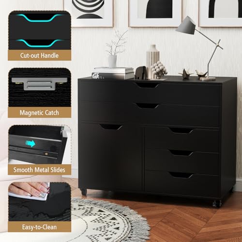 Image of DREAMADE Rolling File Cabinet, 5-Drawer Filing Cabinet, Black