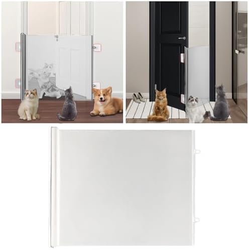 Retractable Pet Gate No Drilling - Extendable Mesh Barrier for Dogs & Cats, Portable Indoor Safety Gate for Stairs, Doorways, Hallways, Decks & Patio (White/110x78cm) - 5