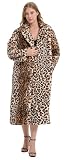DJBM Women's Sexy Elegant Vintage Leopard Print Lapel Faux Fur Long Maxi Coat Jacket S
