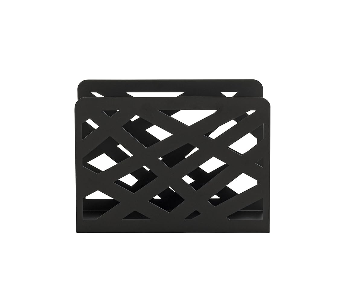 HAKU Revistero de metal negro con perforaciones trapezoidales, soporte para periódicos y cesta para revistas - Dimensiones: An 35 x Al 26 x Pr 10 cm, Estilo: Moderno