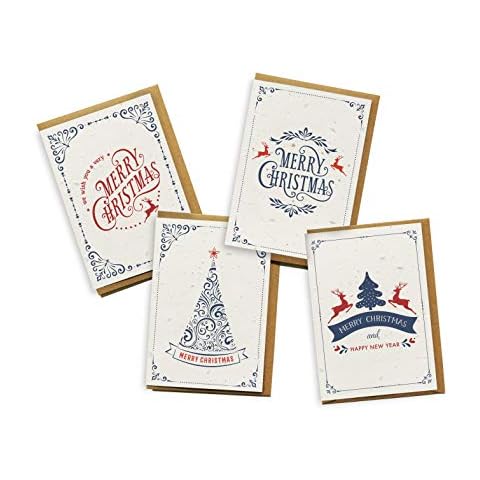 Eco-Friendly Biodegradable Seed Paper Plantable Greeting Card Christmas 4 Pack - Snow Cover