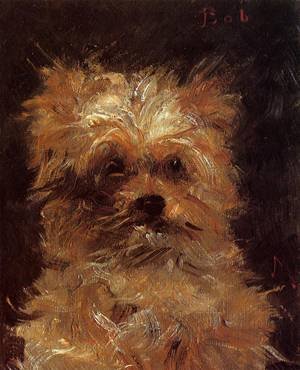 Peinture à l'huile de Manet Head of a Dog Bob 1876 tableau impressionniste canin 12x16 pouces