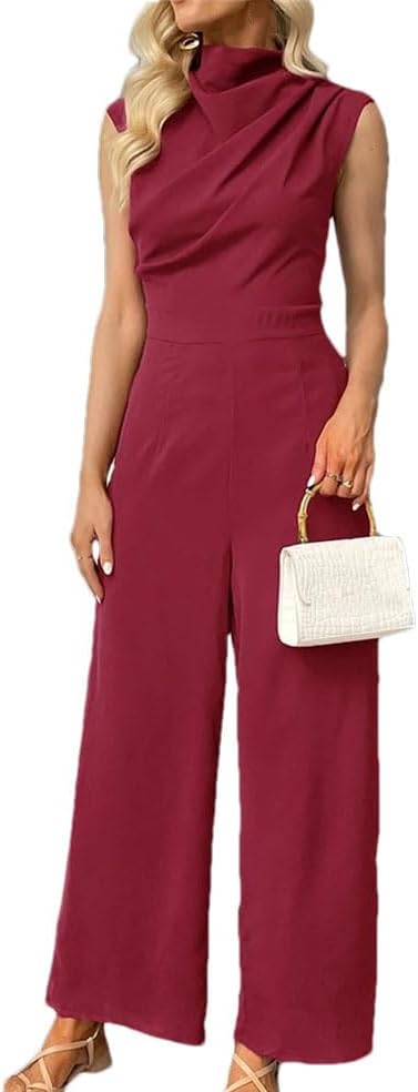 女性のエレガントなワンショルダー花柄ジャンプスーツハイウエストスリムフィットロンパース気質通勤オーバーオール (Color : Bl 花柄 ロンパース  レディース レディース ノースリーブ ワイドレッグ ジャンプスーツ ハイネック シャーリング ロンパース スリムフィット 無地 エレガント ワン