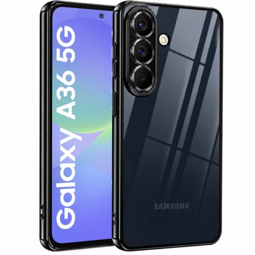 Image of VONZEE Clear Logo Electroplating Transparent Case for Samsung A36 5G, Magnetic Plating Electroplate TPU Cover, Individual Camera Protection for Each Lens - Black