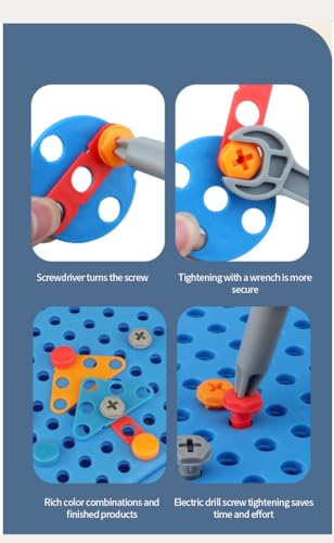 Happy Hues Plastic Diy Electric Drill Screw Tool Set-Mosaic Puzzle 228Pcs- 3D Stem Educational Kit For Kids Construction And Building Block Kit (Space Design),Multicolor