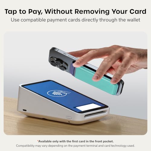 Image of Satechi Magnetic Magsafe Wallet, Double Flap Stand Card Holder, 4 Slots with Front NFC Pass-Through, Adjustable Phone Attachment for iPhone 17 /16 /15 /14 /13 /12, Travel Accessory - Aqua