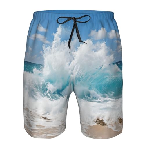 Ocean Wave Print Mens Casual Shorts Drawstring Summer Beach Stretch Shorts Novelty Swimtrunks4