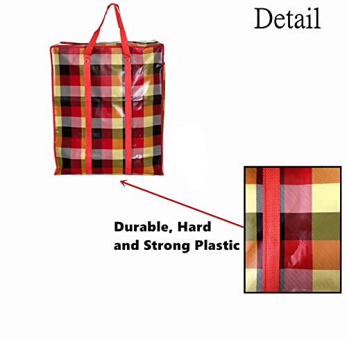 Set Of 4 Extra Large Reusable Unbreakable Hard Plastic Fabric Checkered Laundry Bags With Zipper And Handles For Travel, Grocery, Laundry, Shopping, Storage, Moving ,Size:(28"X23"X9.5")- Colors May Vary #TOP5