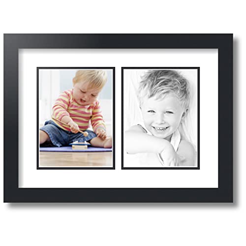 ArtToFrames Collage Photo Frame Double Mat with 2-6x8 inch Openings with Black Frame and Crisp Top Mat