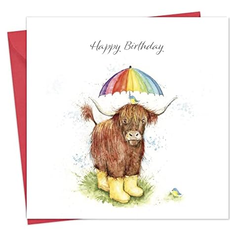Twizler Birthday Card Highland Cow – Happy Birthday Card for Men or Women - Birthday Card for Him or Her - Unisex Card Cover