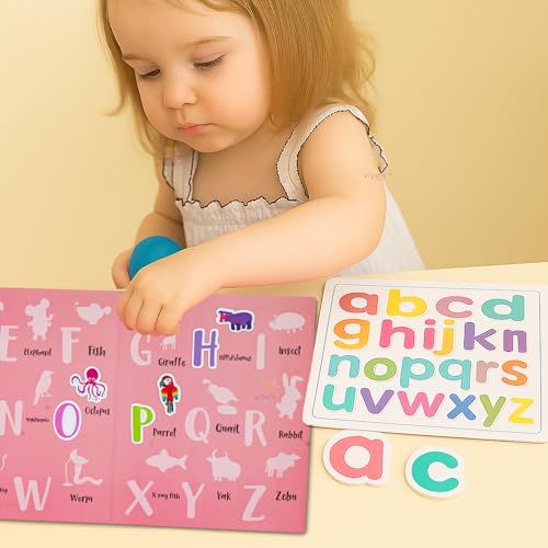 Image of WISHKEY Magnetic Alphabet Letters for Kids - 52 PCS ABC Uppercase Magnets with Animal Flashcards, Educational Montessori Learning Toy for Toddlers & Preschool Kids Age 3+ Red