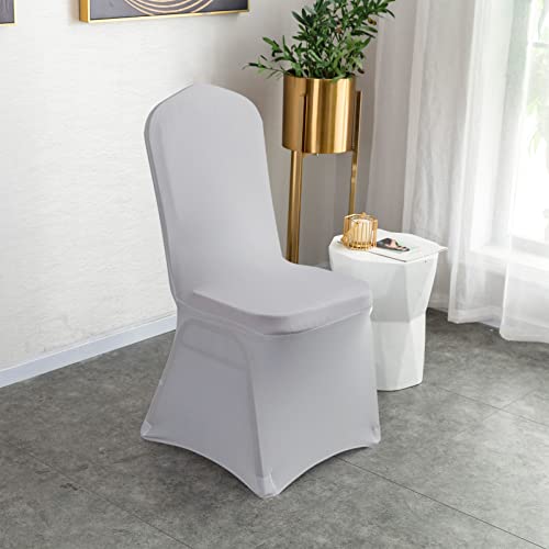 Mingyit 20 Pcs Silver Spandex Dining Room Chair Covers For Living Room - Universal Stretch Chair Slipcovers Protector For Wedding, Banquet, And Party (20, Silver) #TOP6