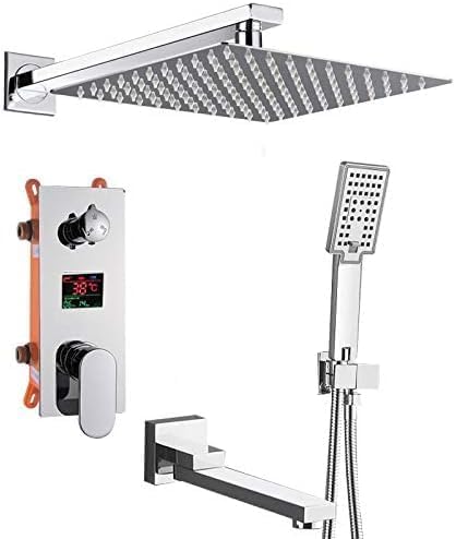 Prysznic termostatyczny, głowica prysznicowa LCD cyfrowy 3-drożny zestaw baterii prysznicowej Ultracienka głowica prysznicowa z wyświetlaczem LCD Bateria mieszająca 180 Obrotowa wylewka wannowa Pryszn