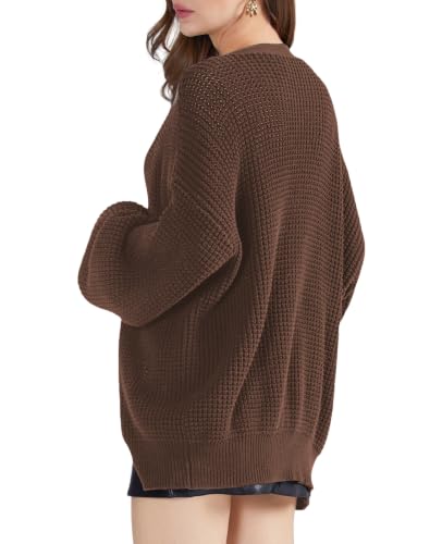 Image of QUALFORT Women's Oversized 100% Cotton Cardigan Sweater | Long Sleeve V Neck Button Down Open Front Knit Outerwear