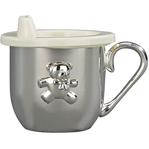 Creative Gifts International Silverplated Baby's First Sippy Cup With Handle And Sippy Lid Insert, 5 oz Capacity, Teddy Bear Emblem, Gift Box Included Cover