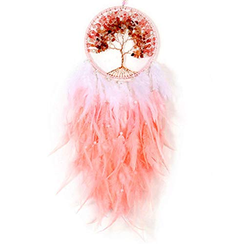 FAMLEAF Dream Catcher, Crystal Tree of Life Dream Catcher, Feather Dream Catchers, in Dream Catchers, Dream Catcher with Natural Crystal Stone, Wall Hanging Decoration(6.3x25.59 Inch)