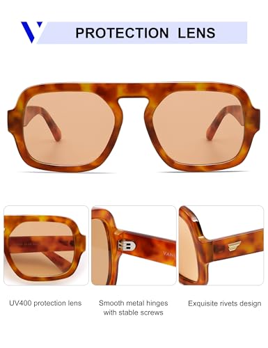 Image of VANLINKER Retro Square Aviator Sunglasses for Women Men 70s Vintage Style Trendy Flat Top Rectangle Sun Glasses VL9826