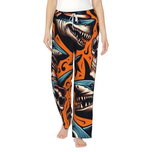 Pantalon de pyjama en polaire femme requin tête de mort en flanelle