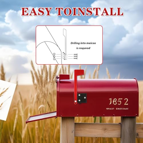 Image of Red Mailbox Flag Replacement Kit Galvanized Steel Professional Flag for Mailbox, Upgrade Sinking-Fixed Design Mail Box Replacement Parts with Sticky Pads Metal Brick Stone Wood and All Other Surfaces