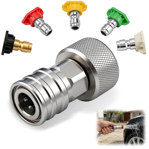 Garden Hose to Mini Power Washer Adapter 3/4 GHT to 1/4 Quick Connect Convert Water Hose to Power Washer Connector Garden Pressure Washer Attachment(Connector +5 Nozzle Set)