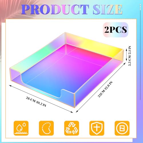 Maxcheck Iridescent Acrylic Letter Tray 2 Pcs 12.6 x 10.2 x 2.1'' Paper Tray Organizer Stackable Desk Supplies with Non Slip Rubber for Office Accessories Desk File Document Folder by Maxcheck - Used condition - Image 3