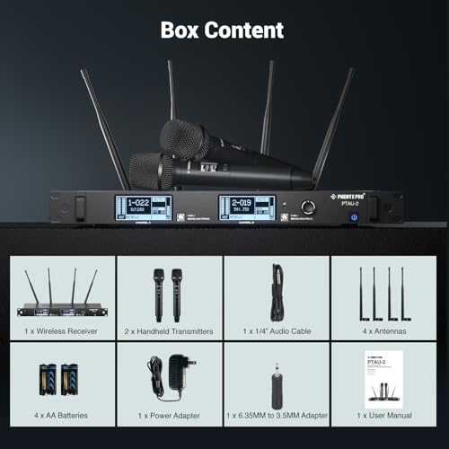 Phenyx Pro Dual-Channel Wireless Microphone System, Dynamic Mics w/ID Lock, Tunable Power Level, Auto Scan, Spectrum Analyzer, True Diversity Cordless Handheld for Singing, DJ, Karaoke (PTAU-2) - Thumbnail 7