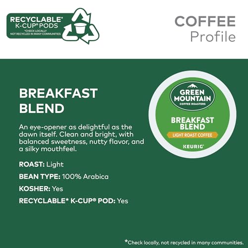 Green Mountain Coffee Roasters Breakfast Blend Single-Serve Keurig K-Cup Pods, Light Roast Coffee, 72 Count