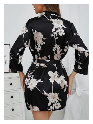 Bata de baño para mujer de seda ligera y diseño francés con flores 3