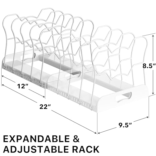 SIMPLE HOUSEWARE Expandable Pan Organizer Rack, 10 Adjustable Compartments, White - Kitchen Cabinet Organizer for Pots, Pans, Lids & Bakeware - Pantry & Countertop Storage - Image 3