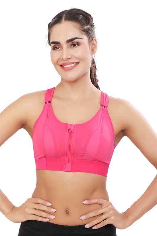 Image of Women Polyester Spandex High Impact Front Zip Sports Bra Fitness Criss Cross Back Crop Tops for Gym, Yoga & Workout - Size: M-4XL