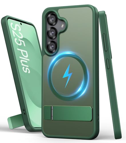 Image of Vihibii PC,Silicone For Samsung Galaxy S25+ Plus Magnetic Back Cover With Kickstand,[Compatible With Magsafe],Rugged Shockproof Protective,Translucent Matte Slim Phone Case For 6.7 inch 2025,Green