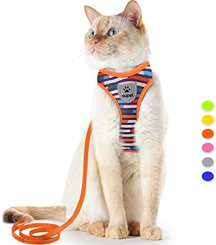 Supet Cat Harness and Leash Escape Proof for Walking, Adjustable Cat Vest Harness and Leash Set for Adult and Small Animals Cats Kittens