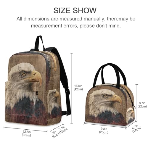 MCHIVER Wooden Brown Hawk School Backpacks for Boys & Girls Light Weight Bookbag set with Lunch Box Rucksacks for Nursery Travel 2 Pcs 16.5 Inch4