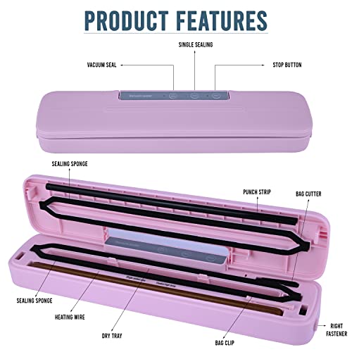 Image of Oriley QH-66-P Portable Vacuum Sealer Machine Air Sealing System Compact Design for Food Preservation with Buzzer Sound Bag cutter (Pink)