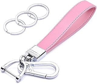 wisdompro Genuine Leather Car Keychain, Universal Car Key Chain Holder with 3 Keyrings and 1 Screwdriver for Men and Women
