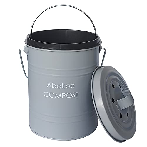 Abakoo Stainless Steel Compost Bin - Premium Grade 304 Stainless Steel Kitchen Composter - Includes 4 Charcoal Filter, Indoor Countertop Kitchen Recycling Bin Pail (1.0 Gallon (Gray)) #TOP4