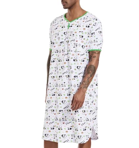 Mens Nightshirt Short Sleeves Nightwear for Men Sleep Shirt Loose Nightgown Oversized Printed Night Shirts4