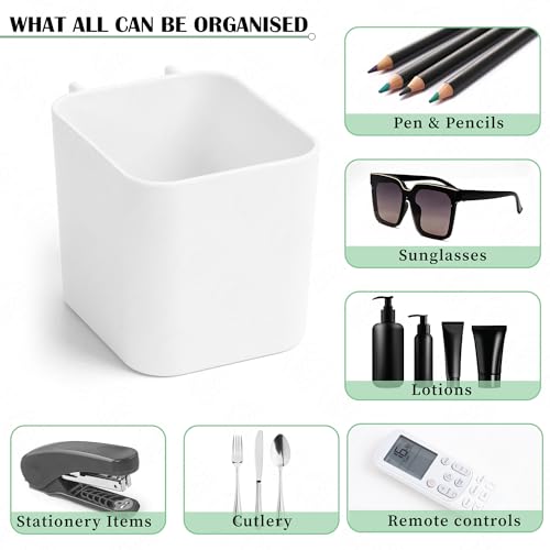 Image of ABOUT SPACE Peg Board Accessories Container for DIY Tools, Stationeries for Home Office Spoon, Knife Kitchen Storage and Display Bathroom Hook (White - L 7.7 x B 9 x H 8 cm)