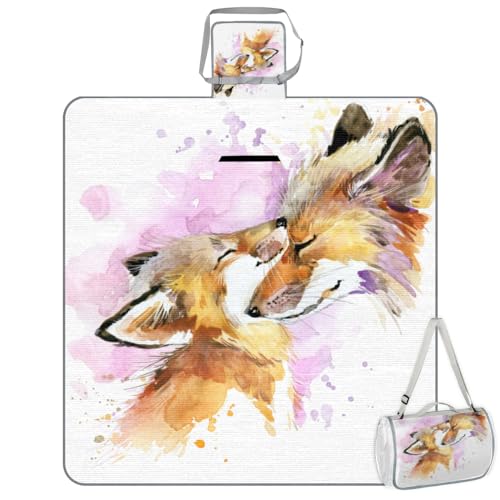 Shimoshe Picnic Blankets 57”x 59”, Watercolor Fox Waterproof Sandproof Picnic Mat Lightweight Foldable Beach Blanket for Camping Park Grass Beach Outdoor Blanket
